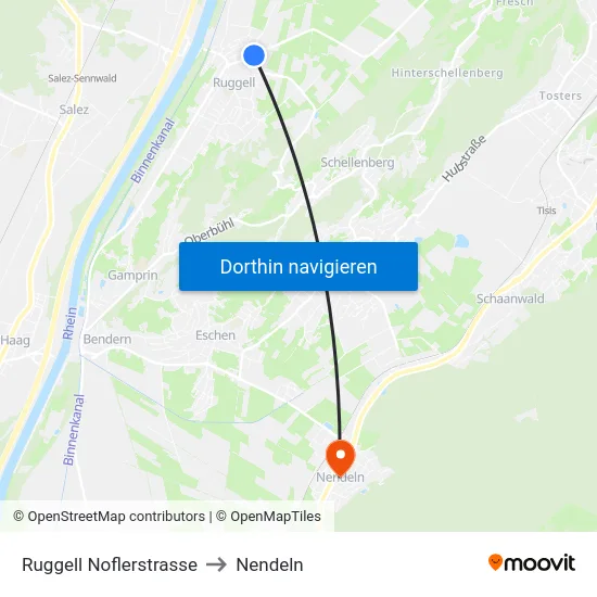 Ruggell Noflerstrasse to Nendeln map