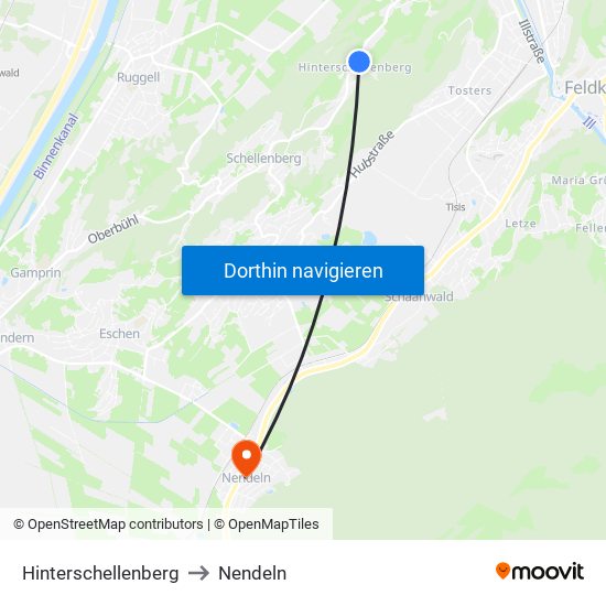 Hinterschellenberg to Nendeln map