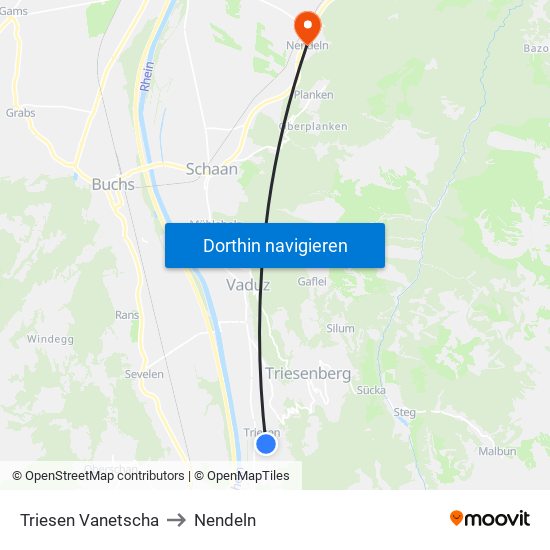 Triesen Vanetscha to Nendeln map