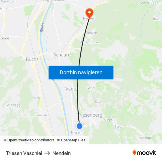 Triesen Vaschiel to Nendeln map