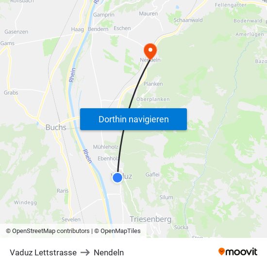 Vaduz Lettstrasse to Nendeln map