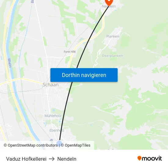 Vaduz Hofkellerei to Nendeln map