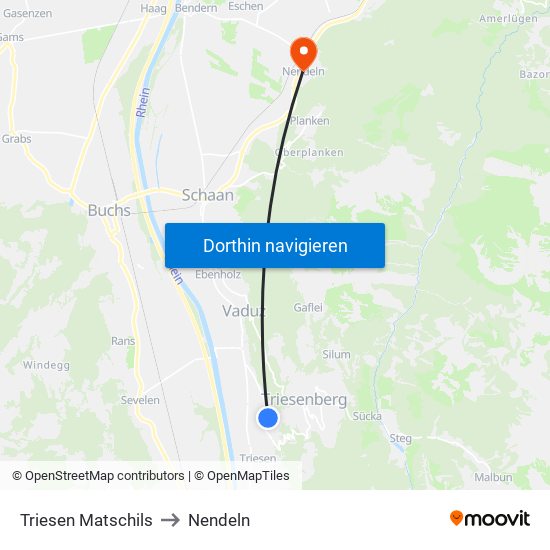 Triesen Matschils to Nendeln map