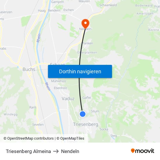Triesenberg Almeina to Nendeln map