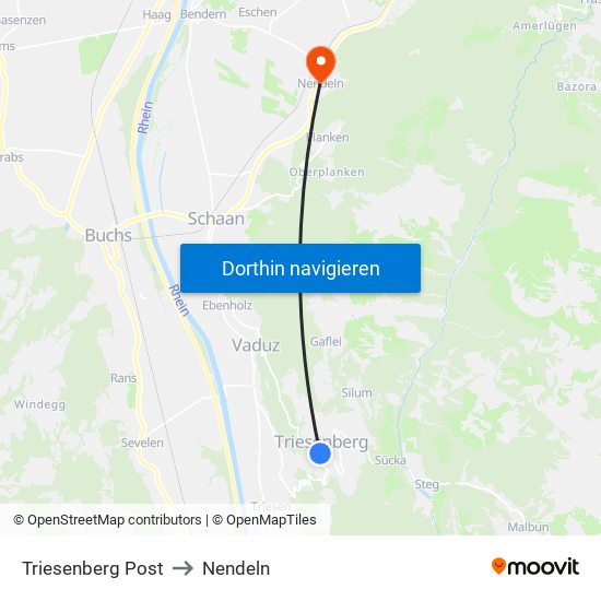 Triesenberg Post to Nendeln map