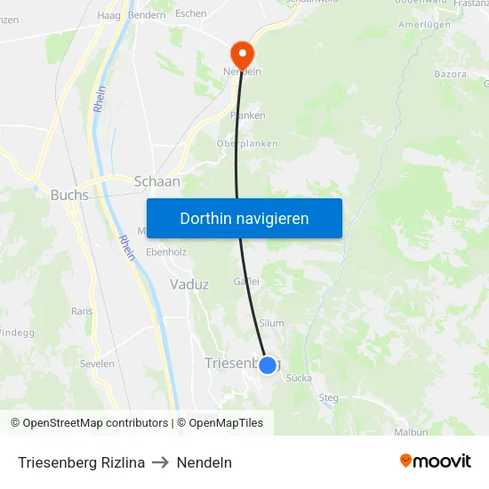 Triesenberg Rizlina to Nendeln map