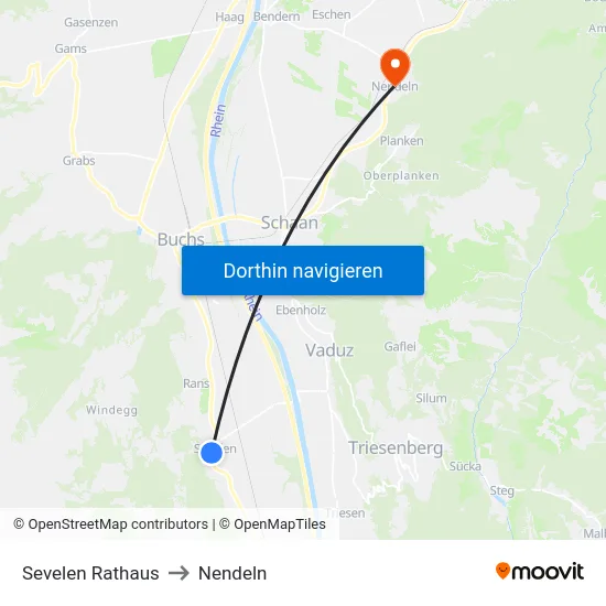 Sevelen Rathaus to Nendeln map