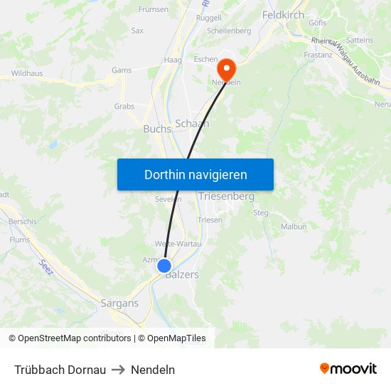 Trübbach Dornau to Nendeln map
