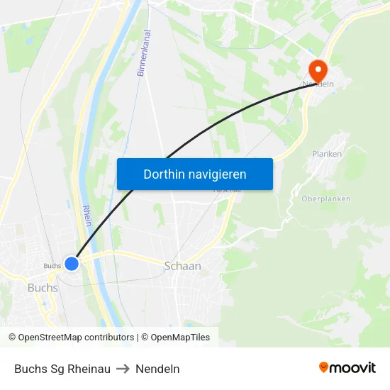 Buchs Sg Rheinau to Nendeln map