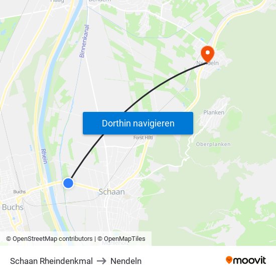 Schaan Rheindenkmal to Nendeln map