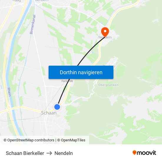 Schaan Bierkeller to Nendeln map