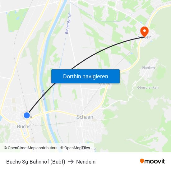 Buchs Sg Bahnhof (Bubf) to Nendeln map