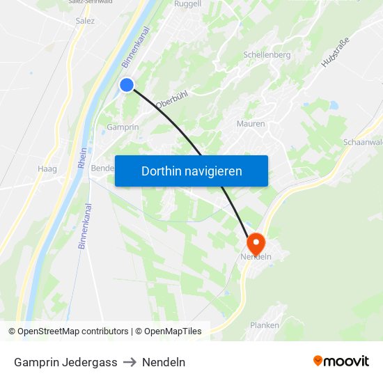 Gamprin Jedergass to Nendeln map