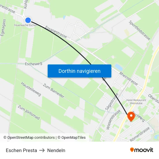 Eschen Presta to Nendeln map