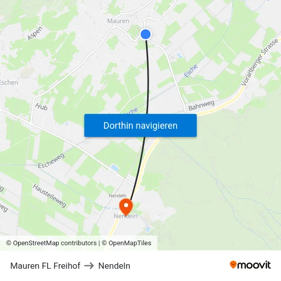 Mauren FL Freihof to Nendeln map