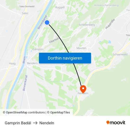 Gamprin Badäl to Nendeln map