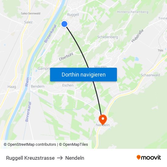 Ruggell Kreuzstrasse to Nendeln map