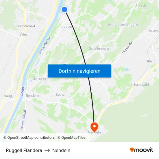 Ruggell Flandera to Nendeln map