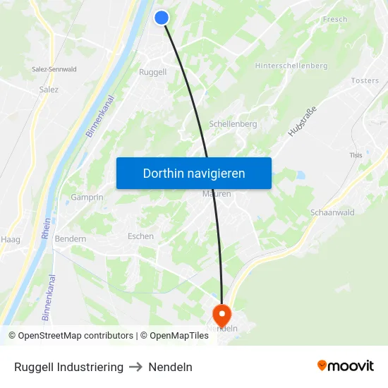 Ruggell Industriering to Nendeln map