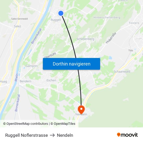 Ruggell Noflerstrasse to Nendeln map