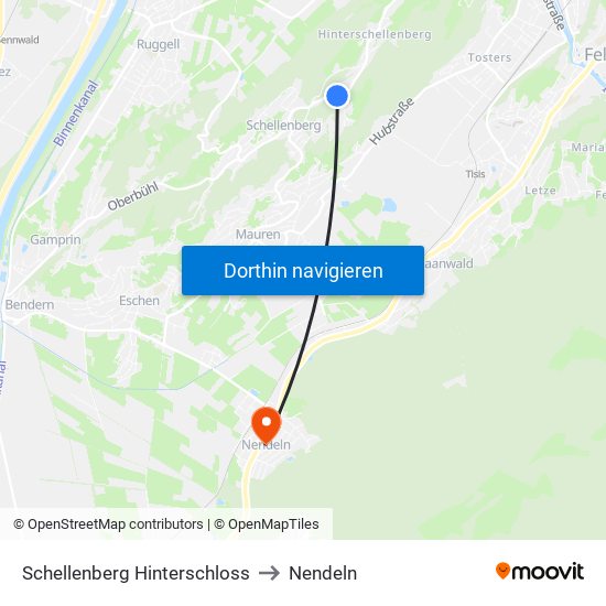 Schellenberg Hinterschloss to Nendeln map