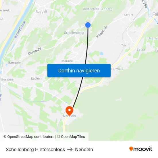Schellenberg Hinterschloss to Nendeln map