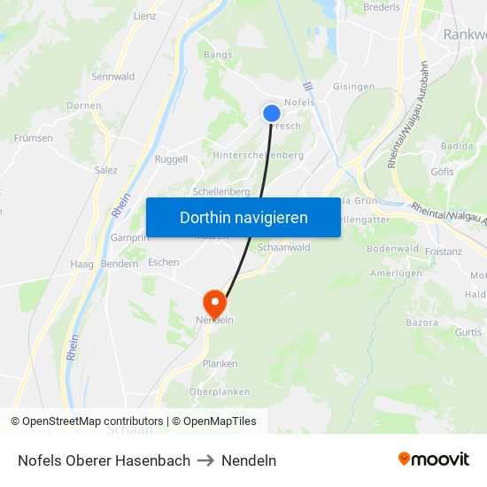 Nofels Oberer Hasenbach to Nendeln map