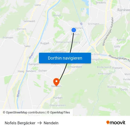 Nofels Bergäcker to Nendeln map