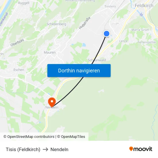 Tisis (Feldkirch) to Nendeln map