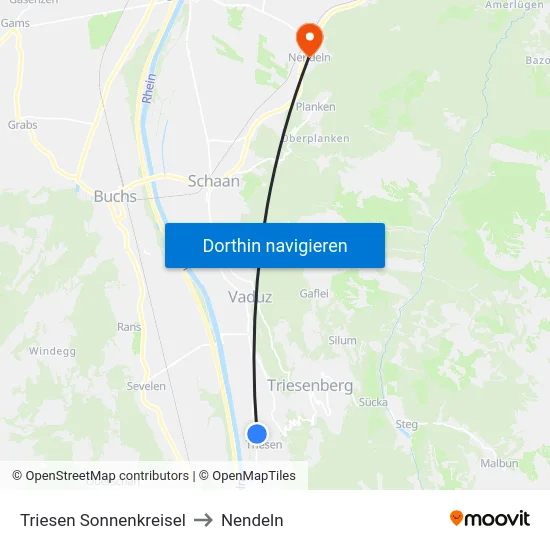 Triesen Sonnenkreisel to Nendeln map