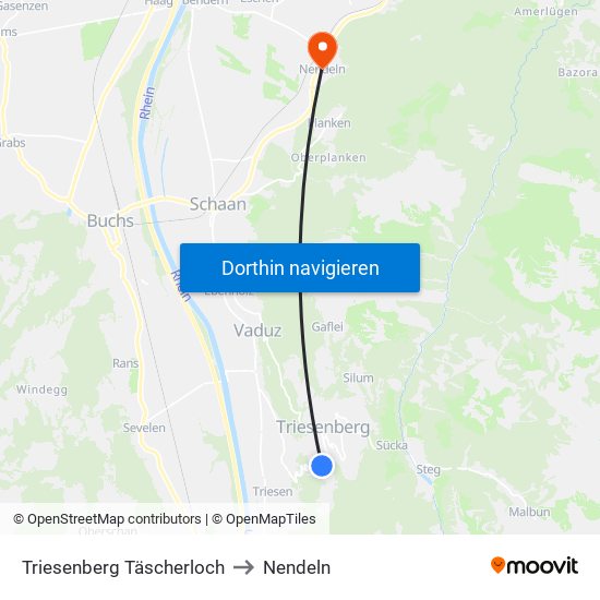 Triesenberg Täscherloch to Nendeln map