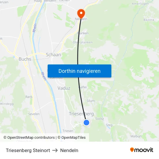 Triesenberg Steinort to Nendeln map