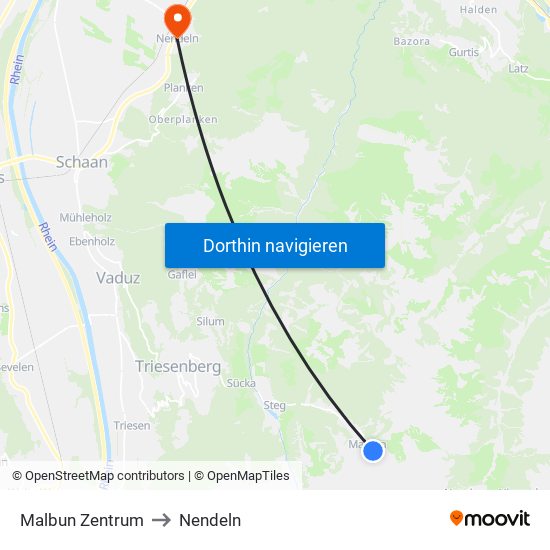 Malbun Zentrum to Nendeln map