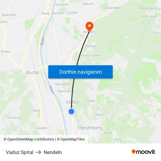 Vaduz Spital to Nendeln map