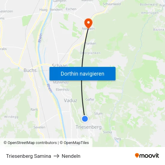 Triesenberg Samina to Nendeln map