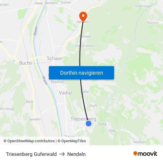 Triesenberg Guferwald to Nendeln map