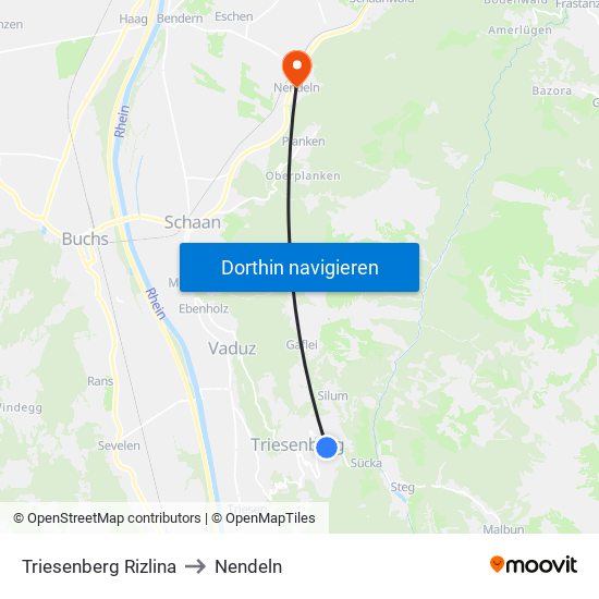 Triesenberg Rizlina to Nendeln map