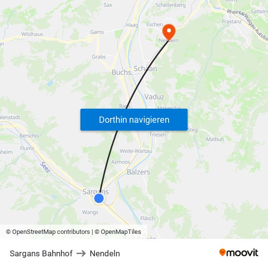 Sargans Bahnhof to Nendeln map