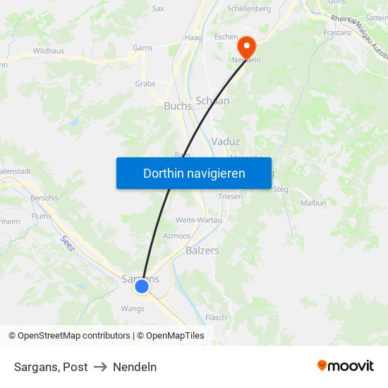 Sargans, Post to Nendeln map