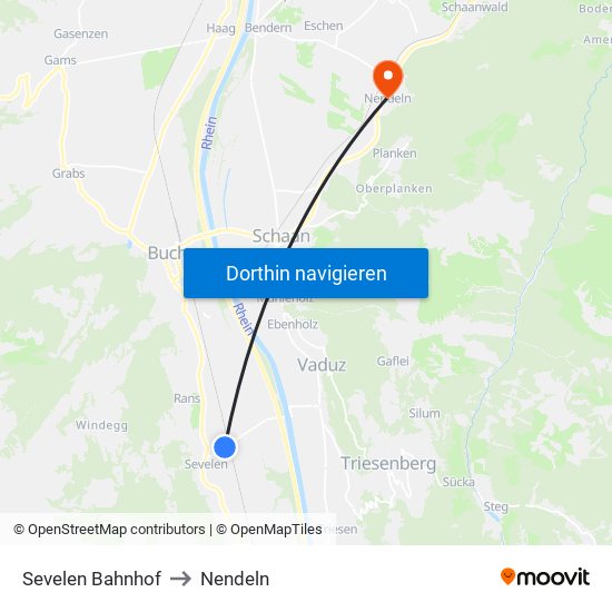 Sevelen Bahnhof to Nendeln map