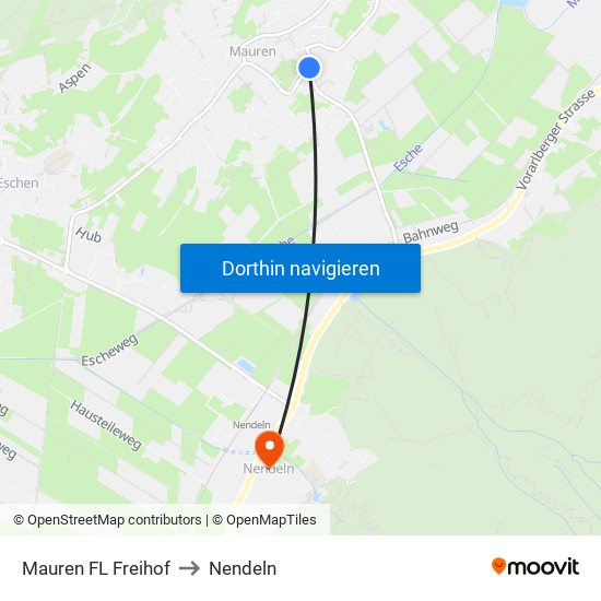 Mauren FL Freihof to Nendeln map