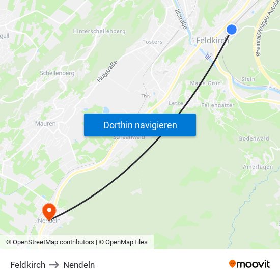 Feldkirch to Nendeln map