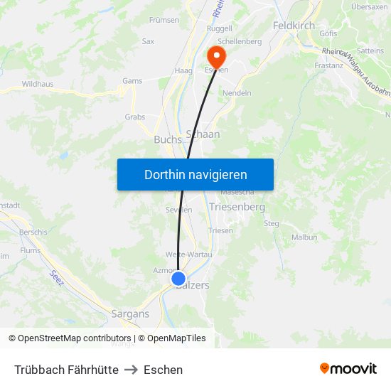 Trübbach Fährhütte to Eschen map