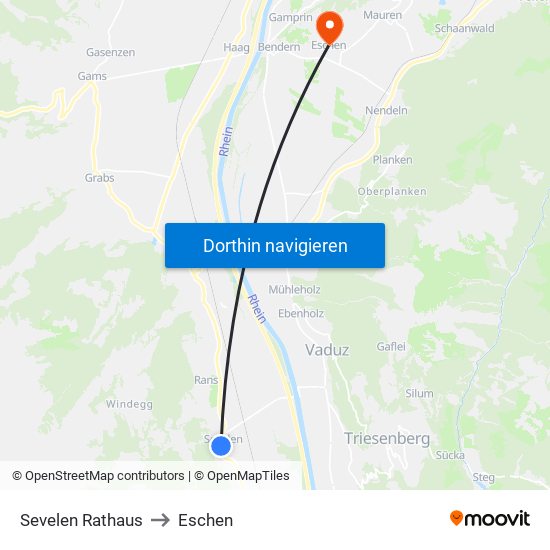 Sevelen Rathaus to Eschen map