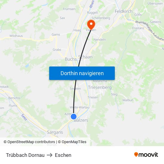 Trübbach Dornau to Eschen map