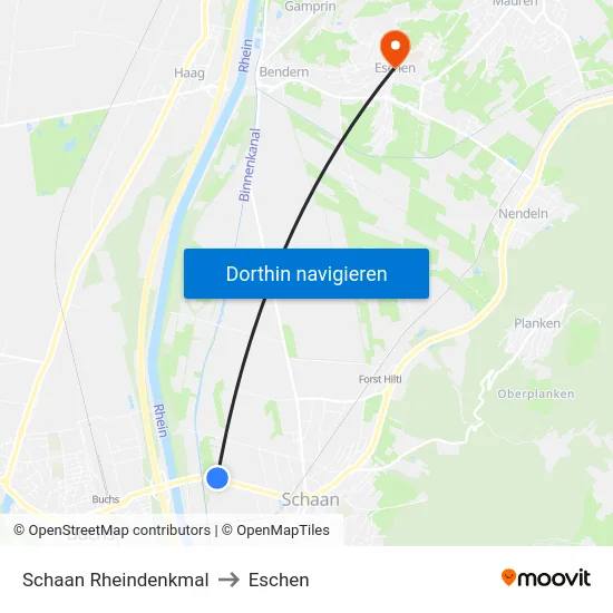 Schaan Rheindenkmal to Eschen map
