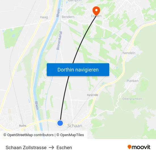 Schaan Zollstrasse to Eschen map