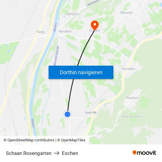 Schaan Rosengarten to Eschen map