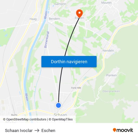Schaan Ivoclar to Eschen map