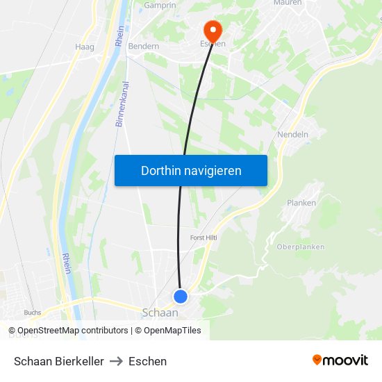 Schaan Bierkeller to Eschen map